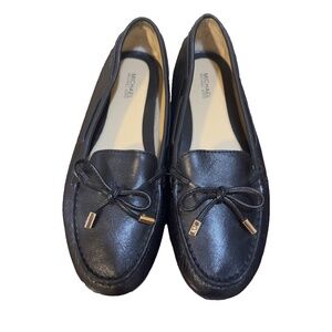 Michael Kors Black Leather Flat Loafers Moccasins With Bow Work Shoes Size 8.5